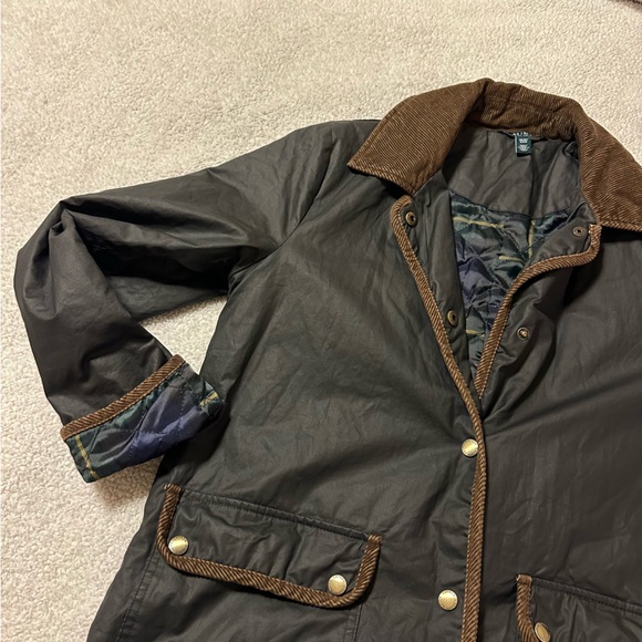 Lauren Ralph Lauren Black Waxed Canvas Barn Jacket Chore Coat Quilted Plaid VTG - Picture 8 of 12